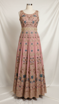 Dusty rose formal ensemble with gold threadwork